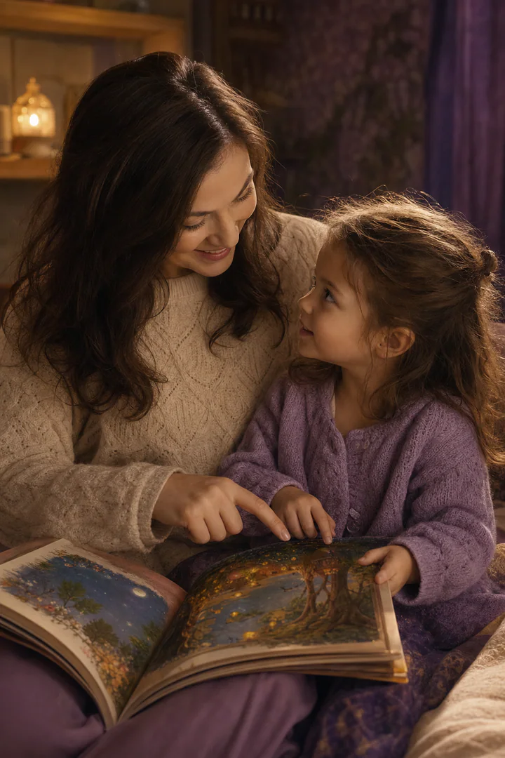 Madre leyendo un cuento con su hija